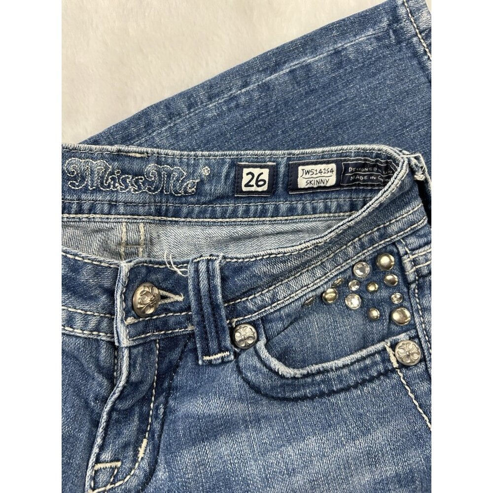 Miss Me Standard Skinny Jeans Woman's Sz 26 Embellished Pockets Blue Denim JW514 - Picture 8 of 12